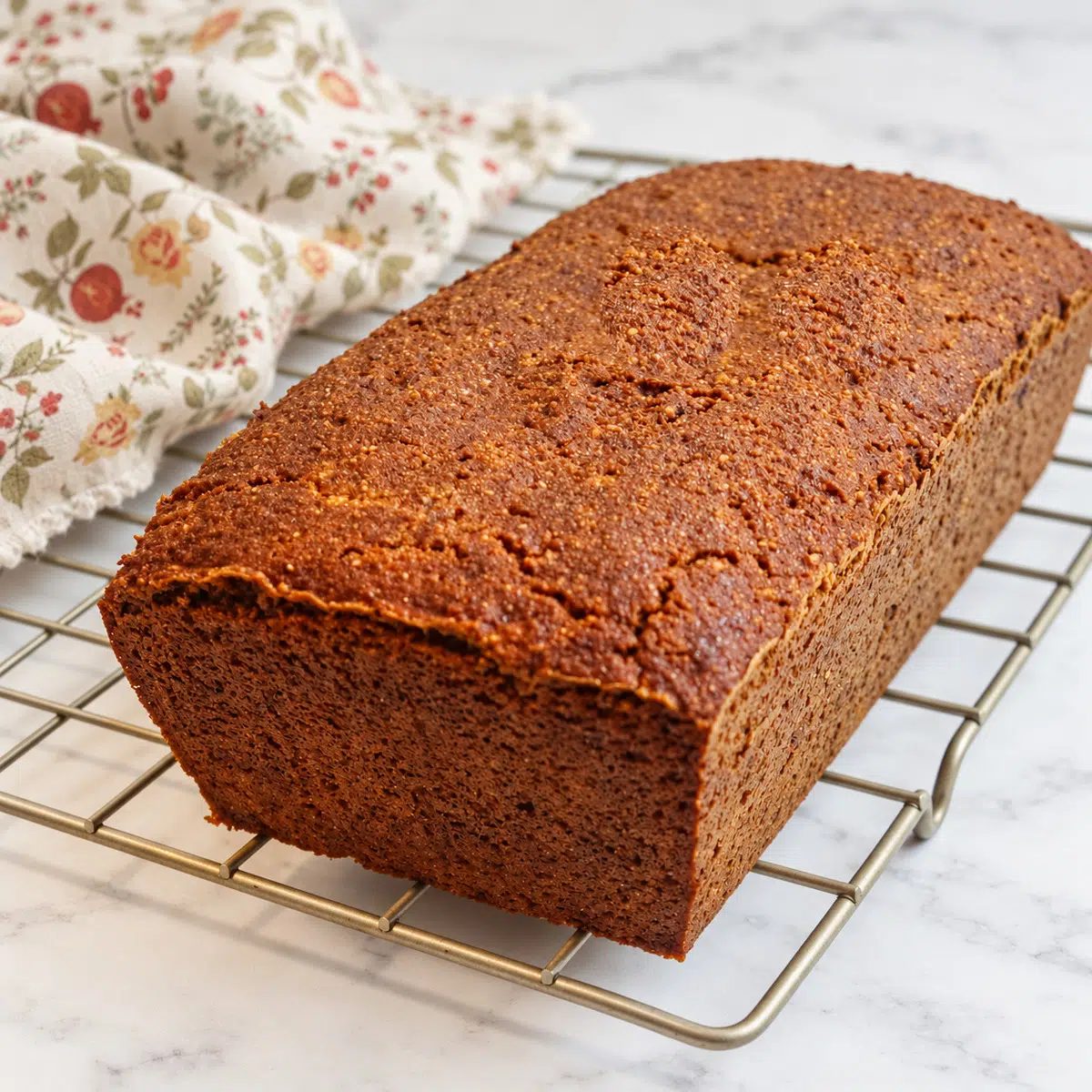 vegan almond flour pumpkin bread out of pan on cooling rack