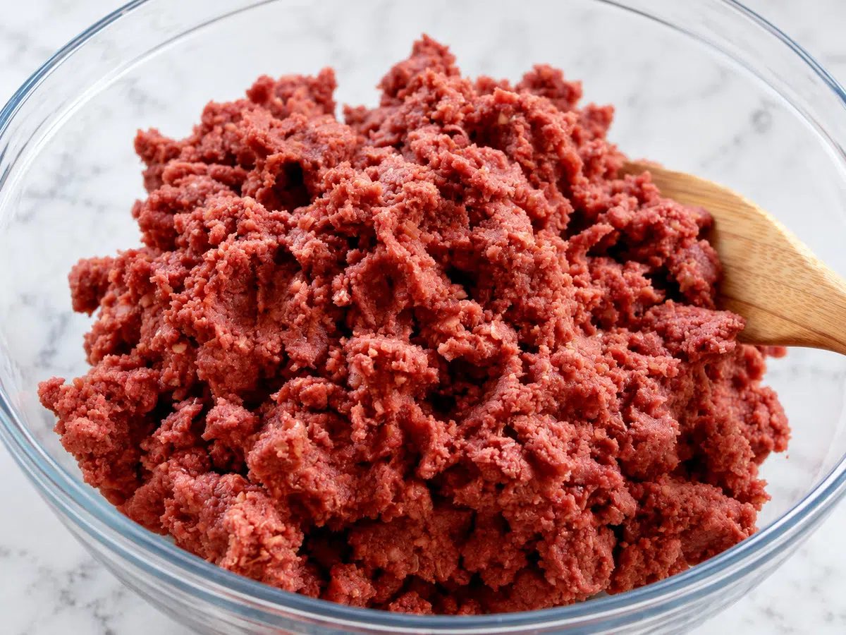 chopped vegetable and lentil mixture for plant-based meat