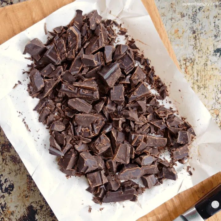 chopped unsweetened chocolate on a white wrapper