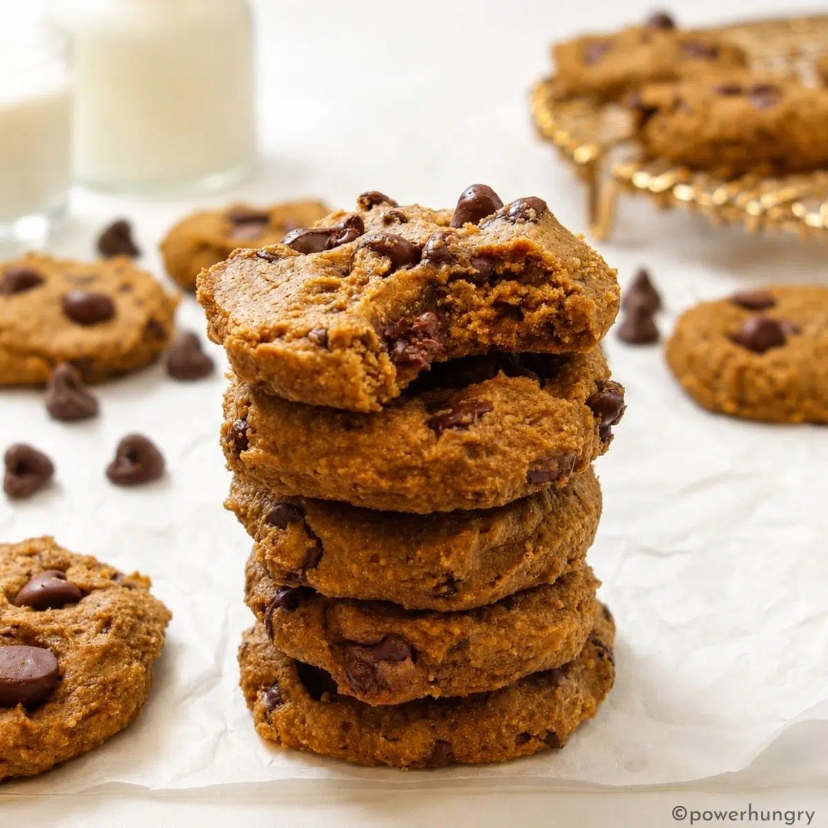stack of vegan lentil chocolate chip cookies