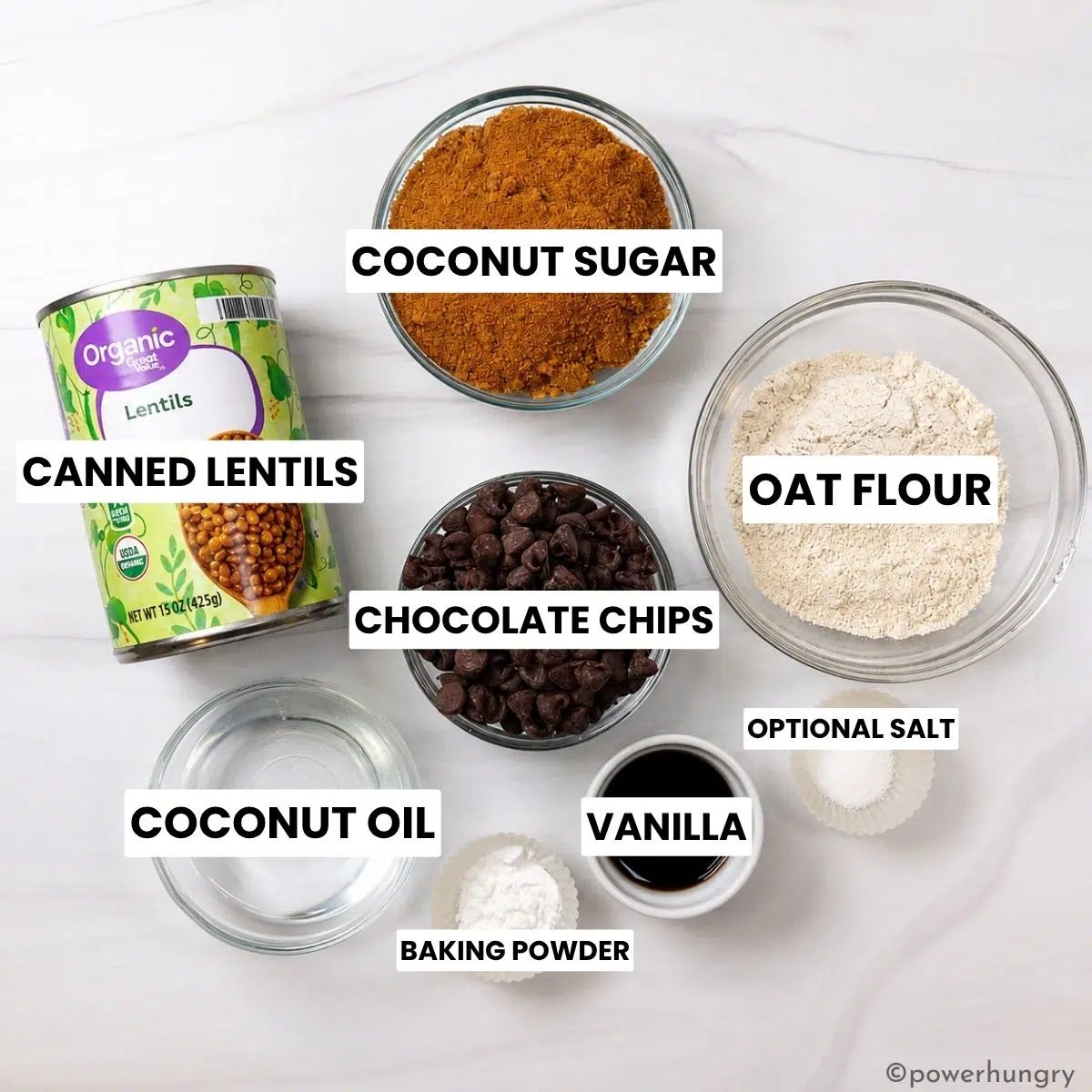ingredients for vegan lentil chocolate chip cookies