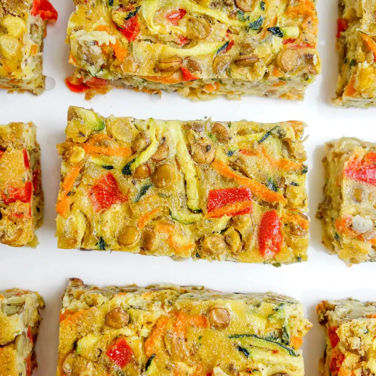 vegan lentil frittata bars on a white plate