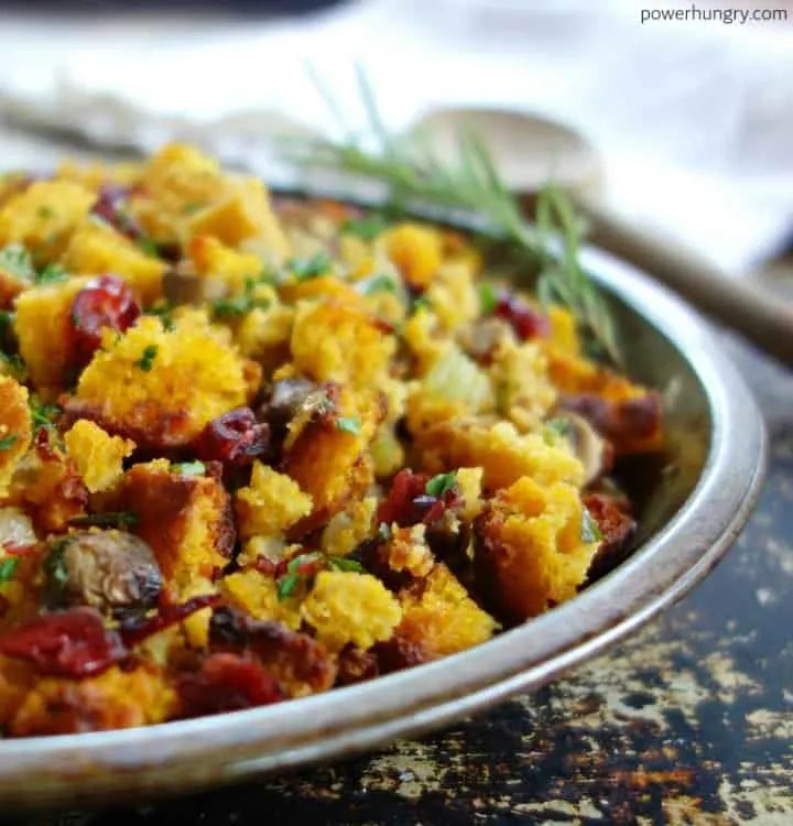 close up of Grain-free & vegan cornbread stuffing