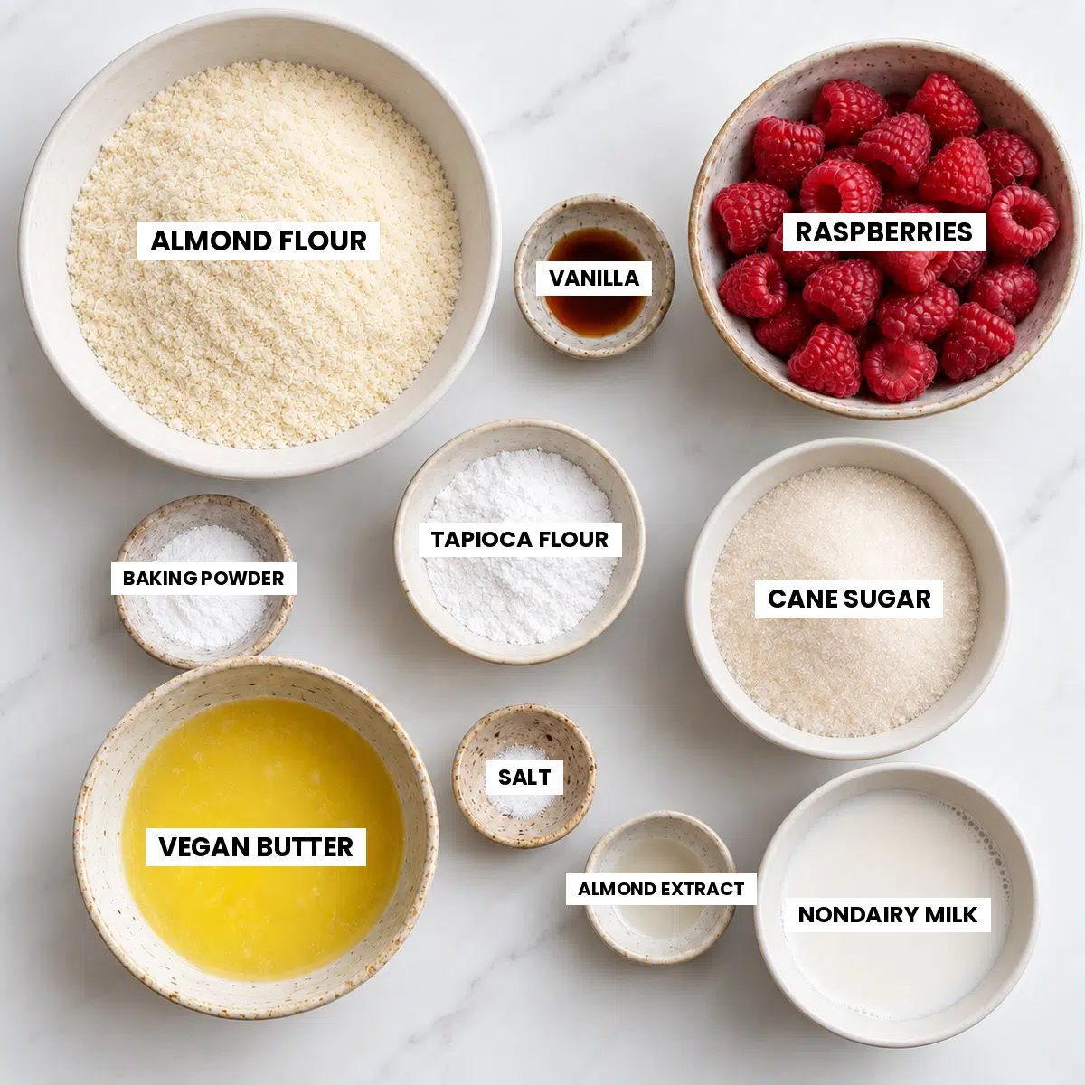 ingredients for crustless frangipane tart,