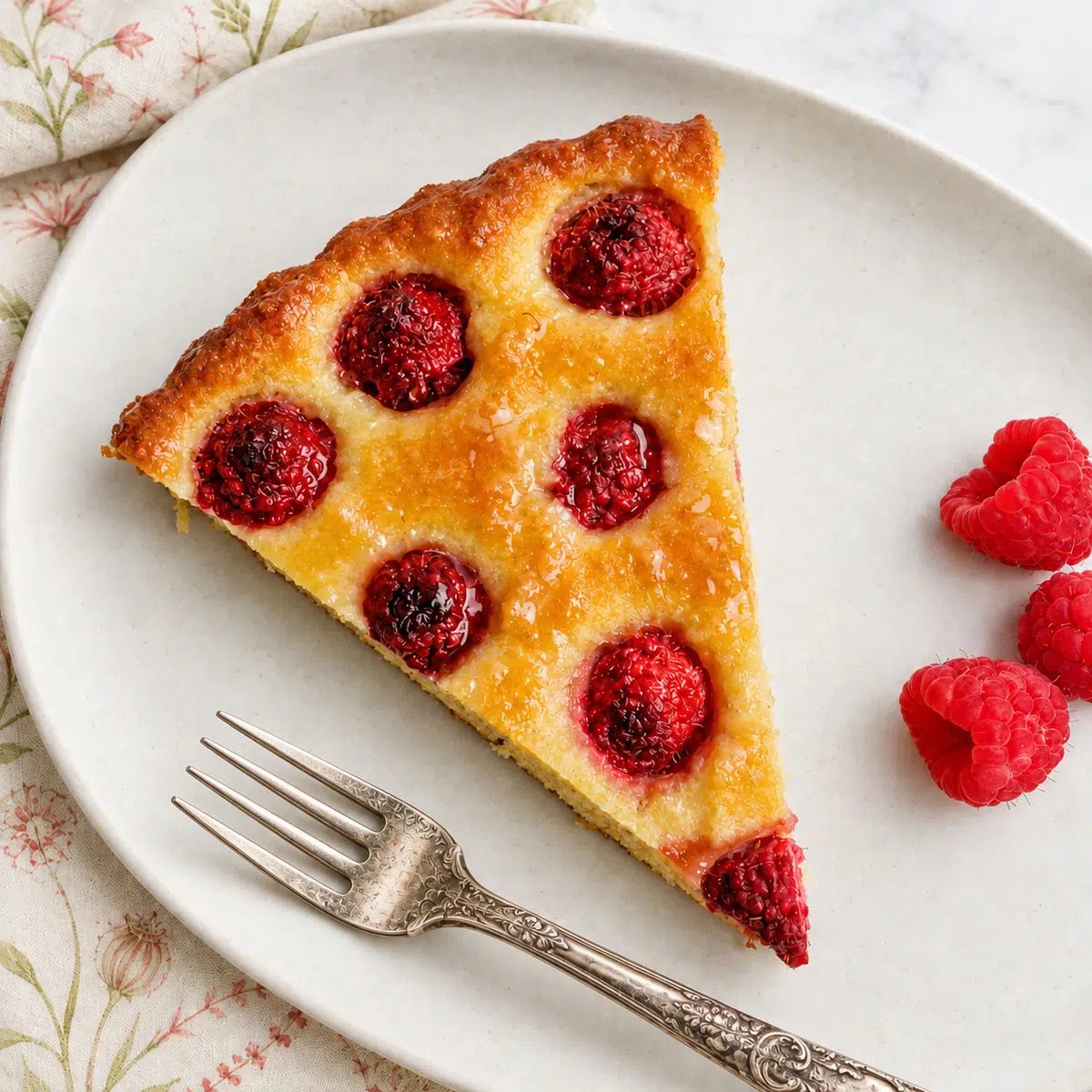 crustless frangipane tart slice on a plate