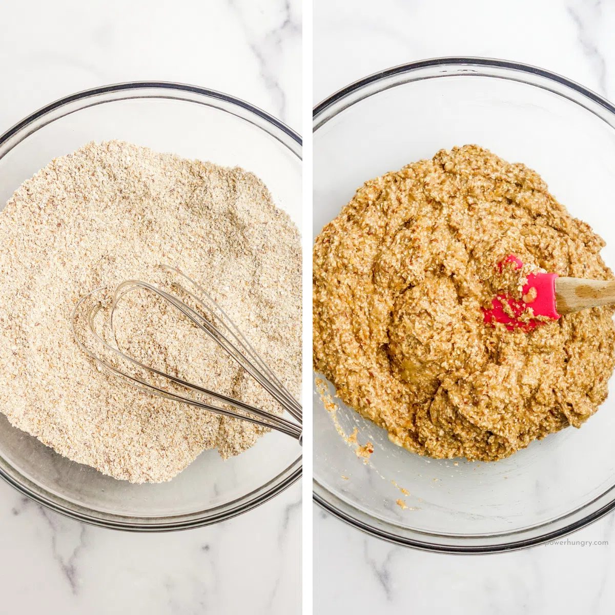 2 photo collage of steps to make bread