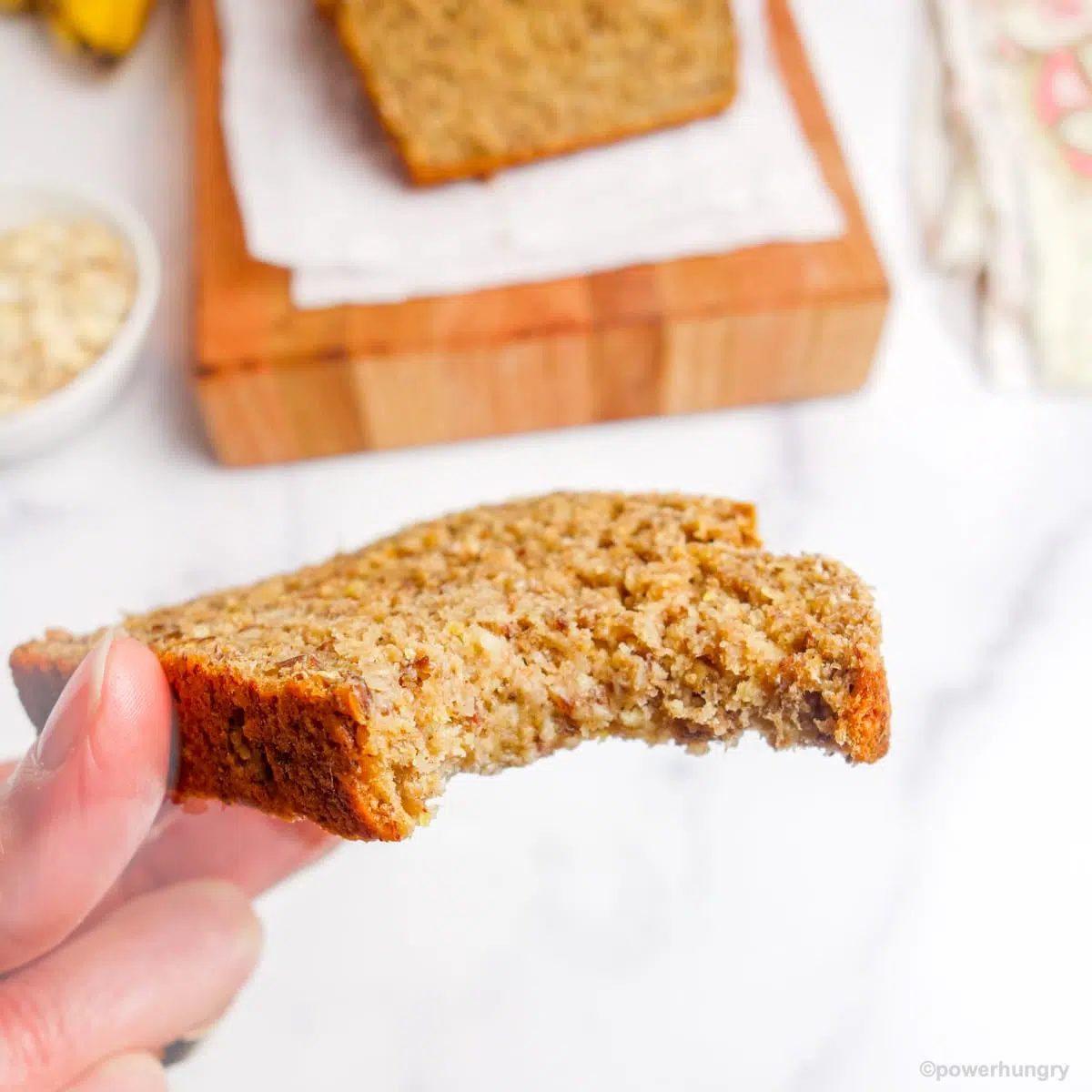 piece of banana bread with bite taken
