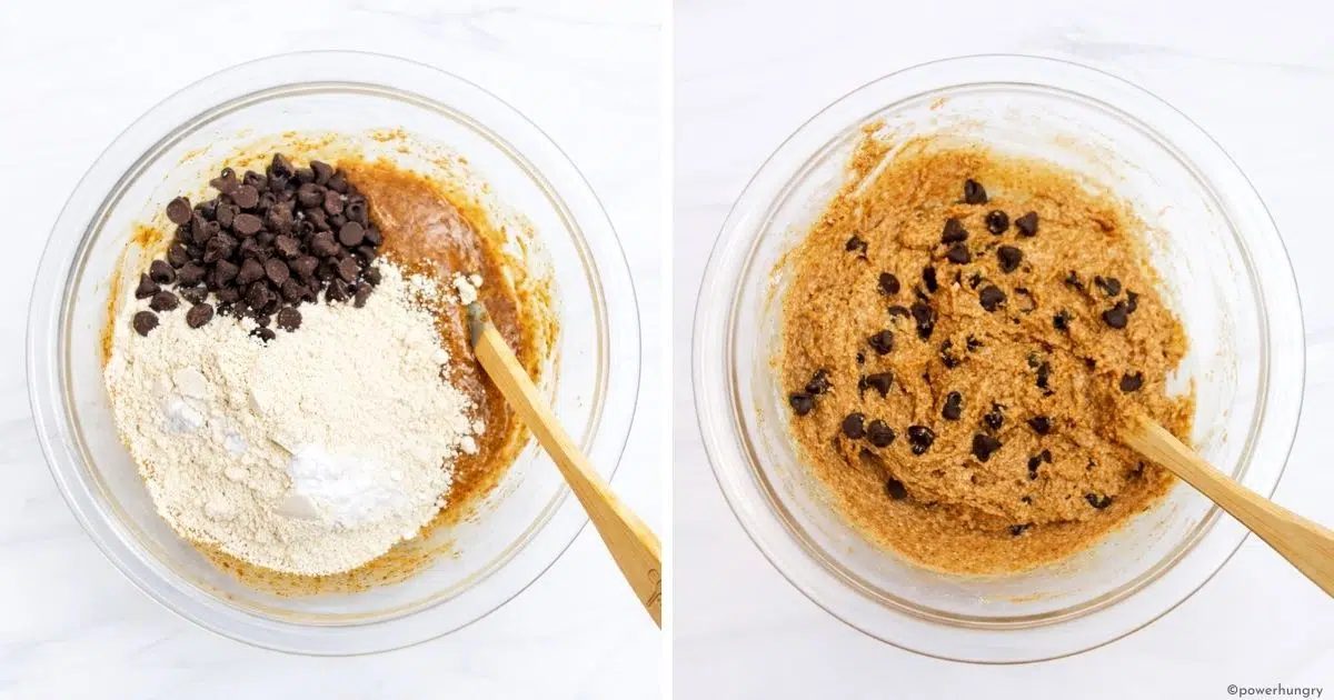 dry ingredients and dough for oat flour chocolate chip cookies