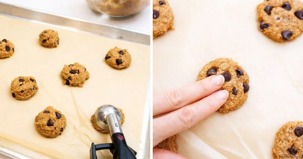 portioning of chocolate chip cookie dough