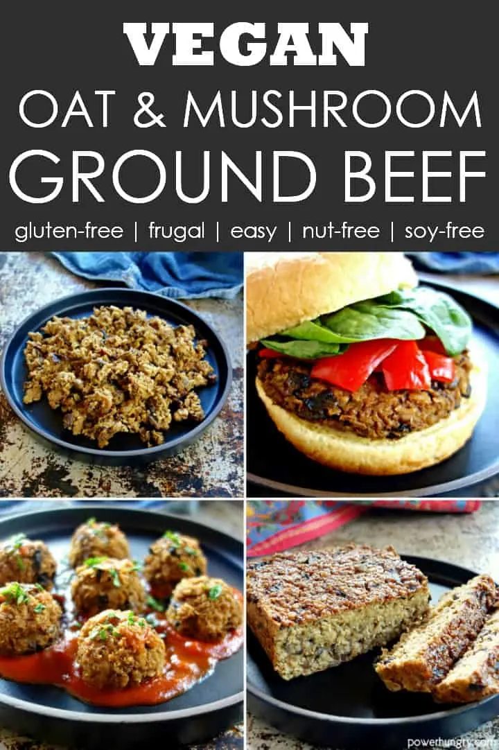 collage of 4 ways to prepare vegan oat ground beef