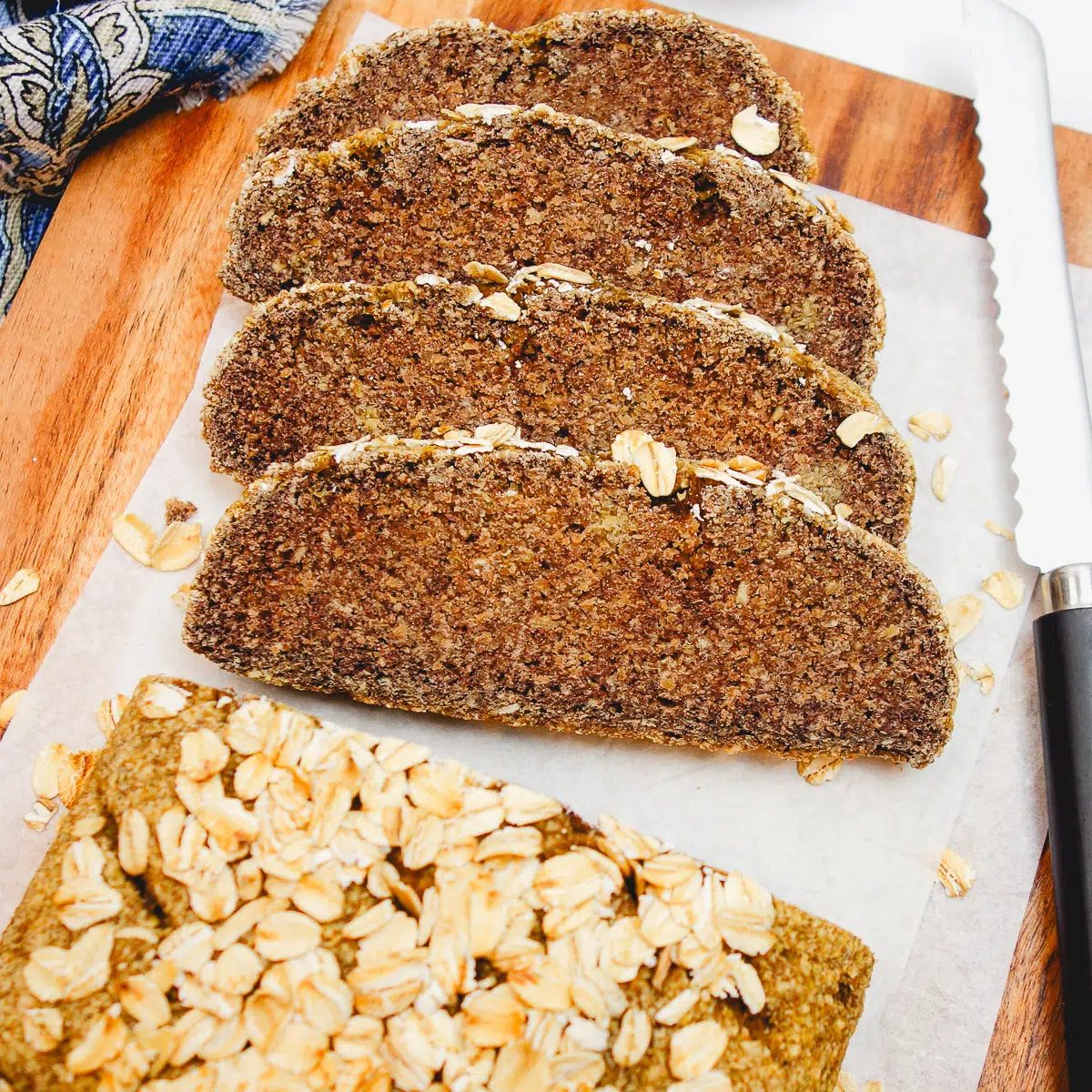 slices of straightforward high protein lentil bread on a cutting board