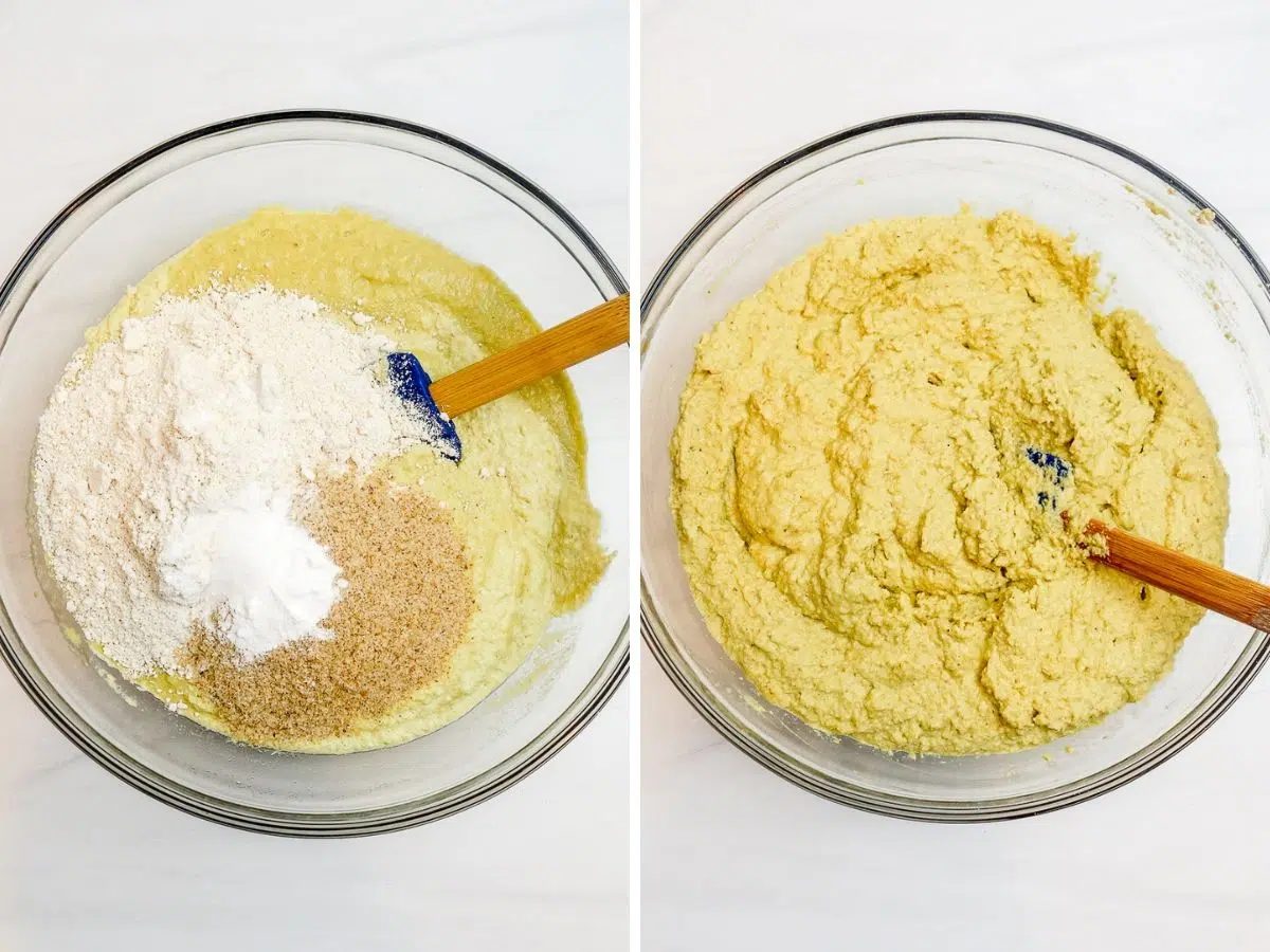2 photo collage of oat protein bread dough