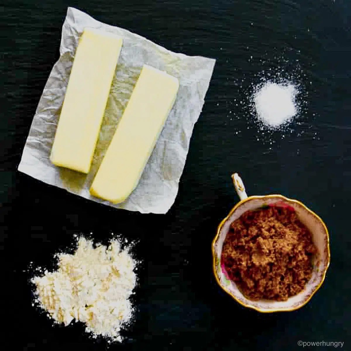 oat shortbread ingredients on a slate background