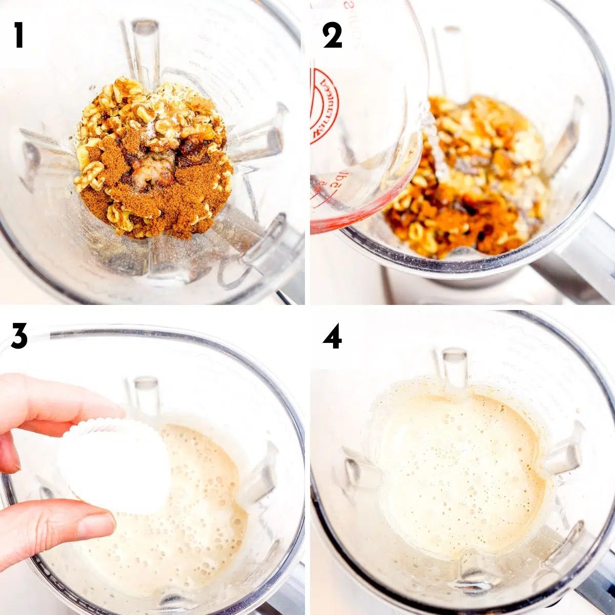 4 photo collage showing how to make the oat speculaas cookie batter