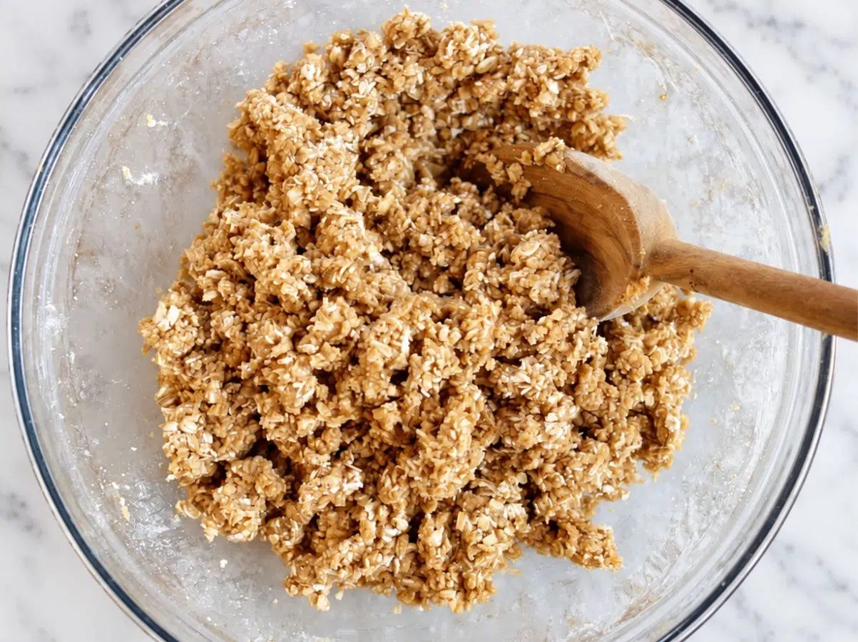cookie dough for vegan oat flour thumbprints, in a glass bowl