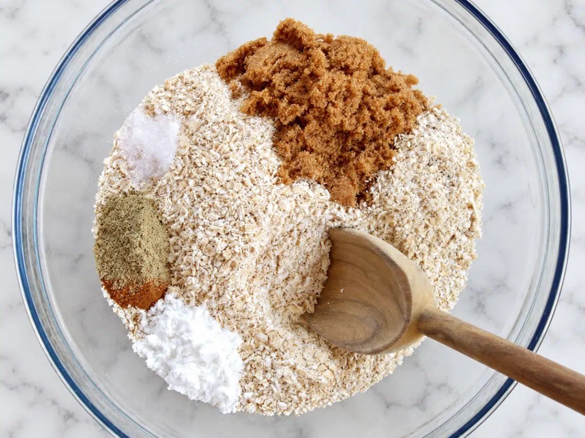 dry ingredients for vegan oat flour thumbprints
