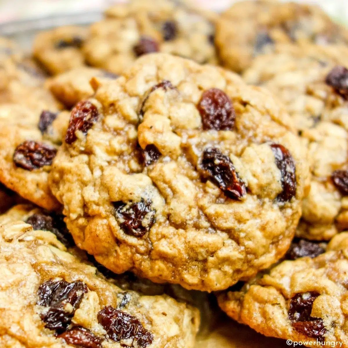 close up of vegan oatmeal raisin cookies
