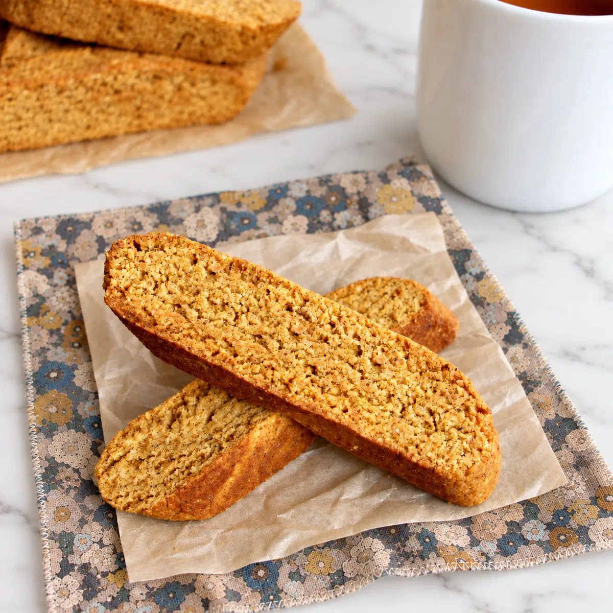 closeup of pumpkin almond flour biscotti