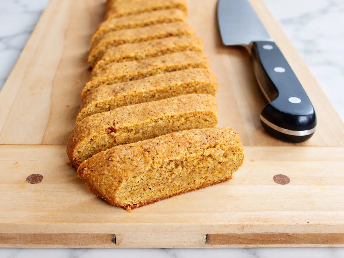 slicing of pumpkin almond flour biscotti