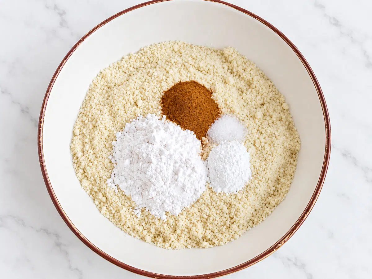 dry ingredients for pumpkin almond flour biscotti, in a bowl