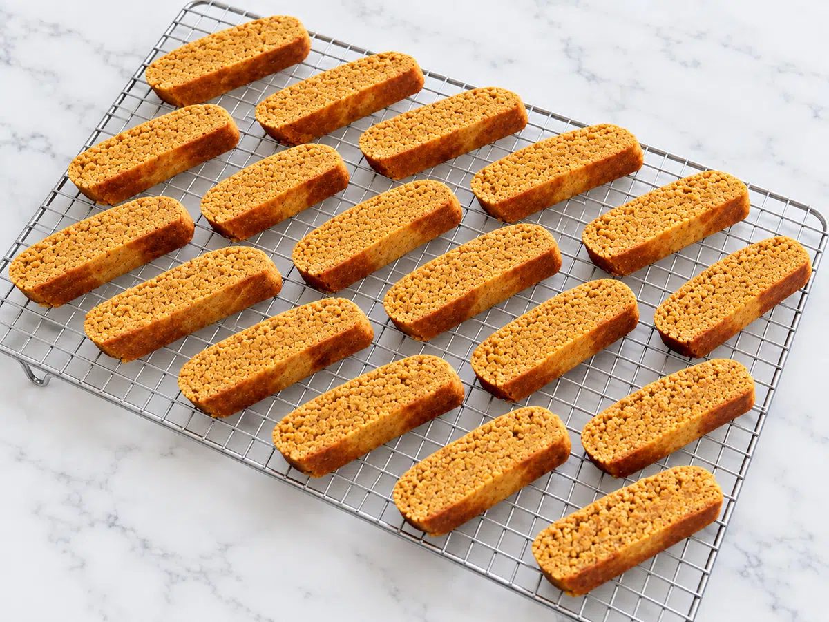 pumpkin almond flour biscotti on cooling rack