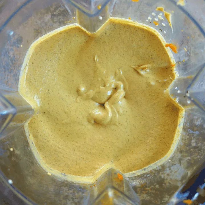 blender full of pumpkin hemp heart cheesecake filling