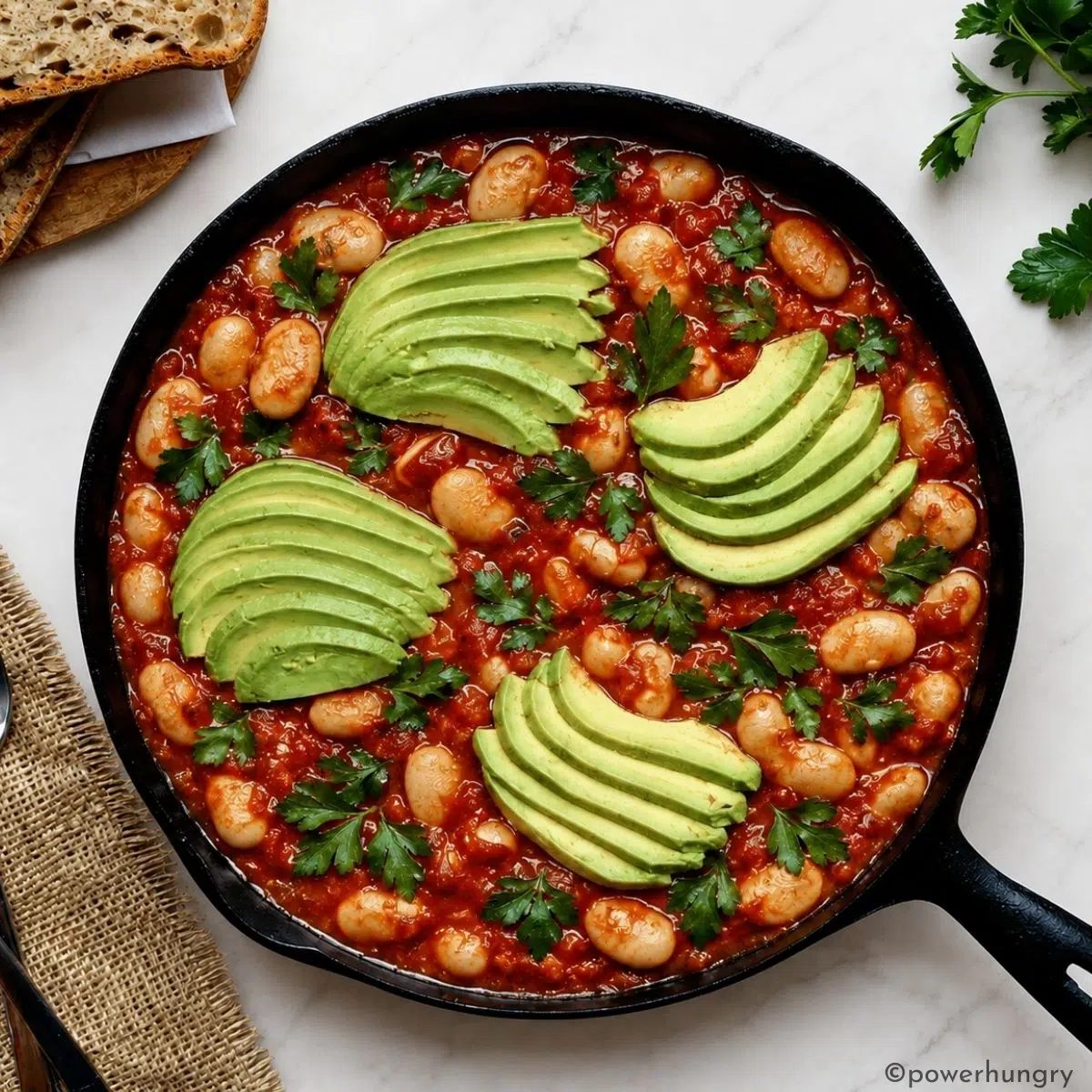 15-Minute Vegan Shakshuka with Butter Beans and Avocado