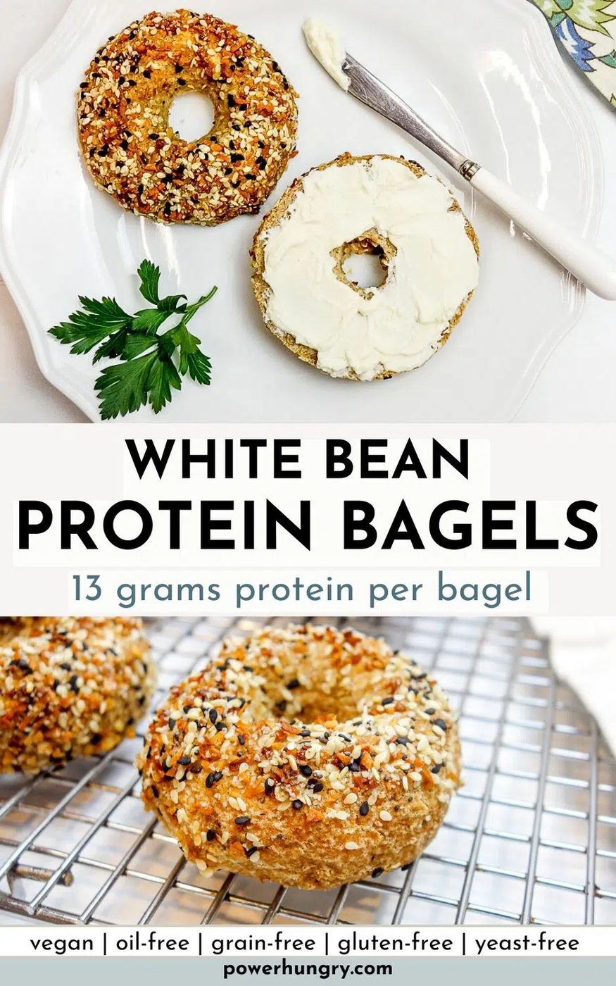 photo collage of protein bagels