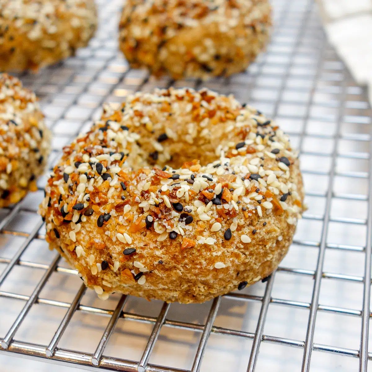 high protein white bean bagels on cooling rack