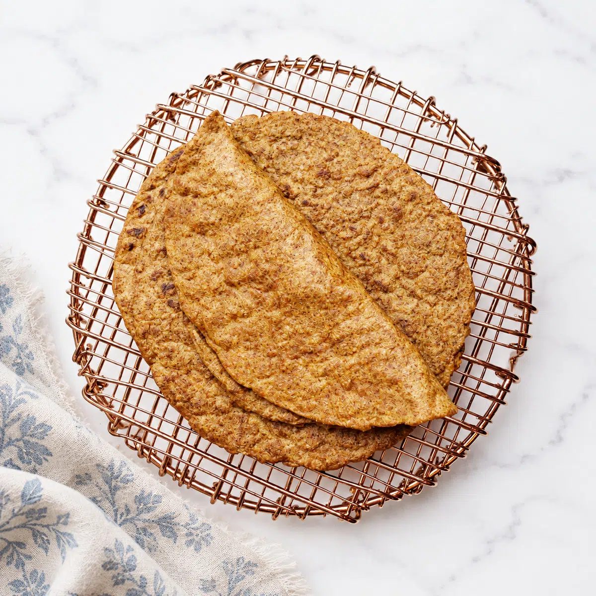 flaxseed tortillas cooling on cooling rack
