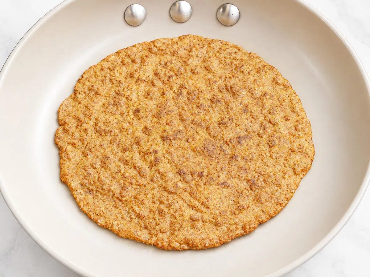 flaxseed tortillas cooking in skillet
