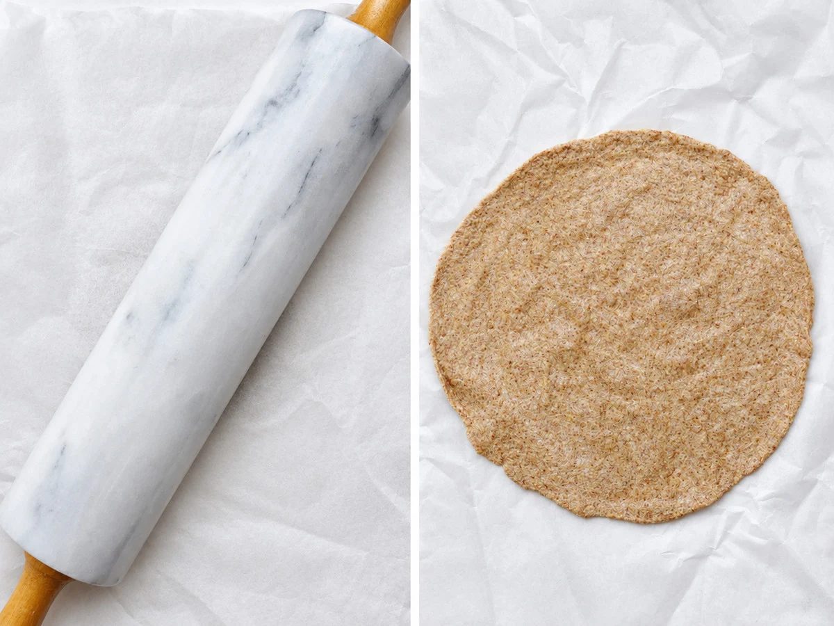 flaxseed tortillas rolling out dough
