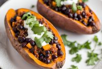 4-Ingredient Black Bean Chili Stuffed Sweet Potatoes