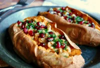 Easy Five-Ingredient Hummus Stuffed Sweet Potatoes