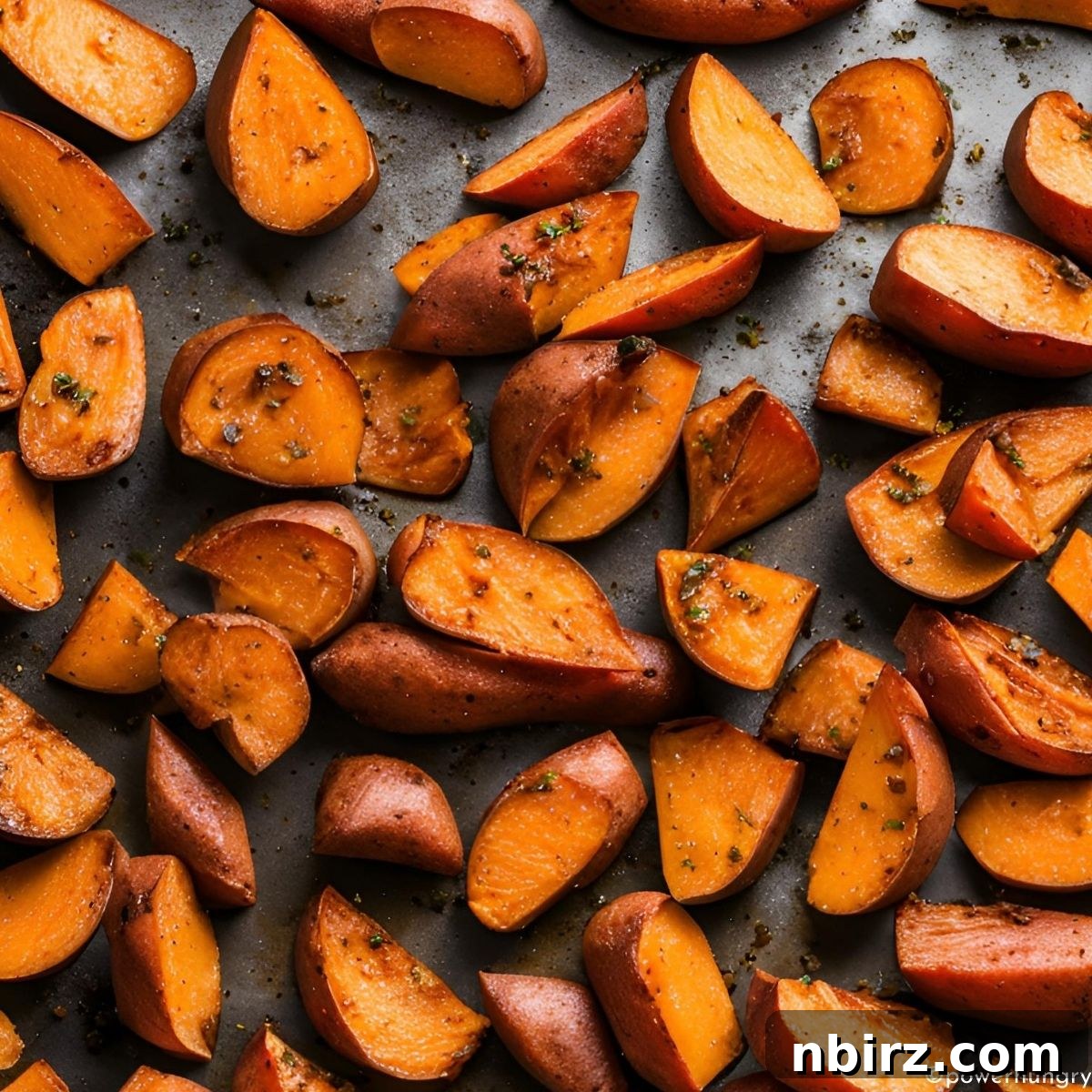 Golden Roasted Sweet Potato Hummus Chickpea-Free 4 roasted sweet potatoes on a baking sheet