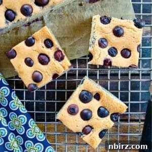 overhead shot of blueberry bread made with red lentils