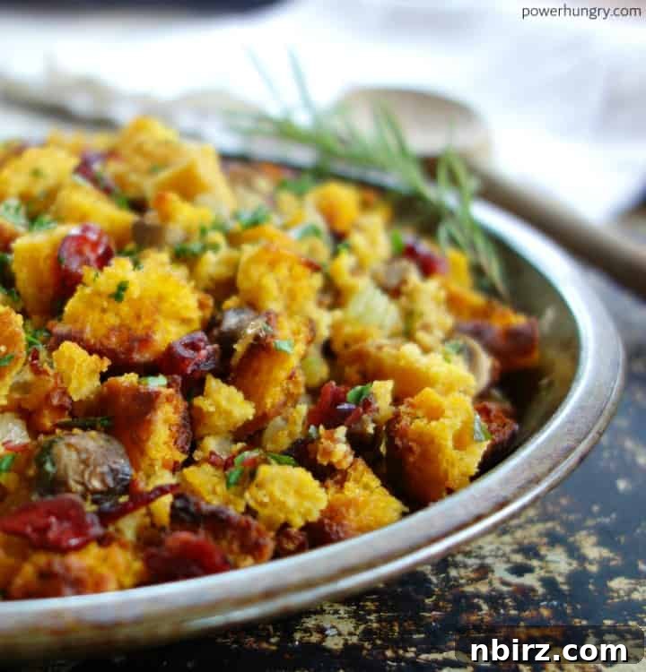 Vegan Cornbread Stuffing, Grain-Free and Guilt-Free 7 Close-up of vegan and grain-free cornbread stuffing