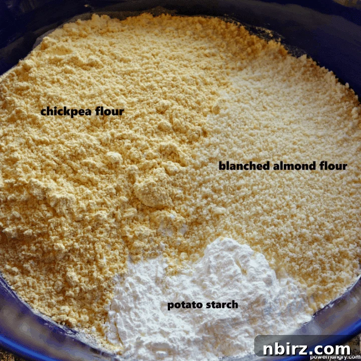 Vegan Vanilla Layer Cake: A Grain-Free Delight 5 Chickpea Flour, Almond Flour, and Potato Starch in a Bowl