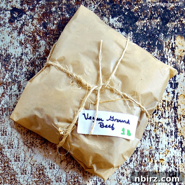 Soy-Free Vegan Beef Crumbles 12 Wrapped package of easy DIY vegan ground beef that is grain-free