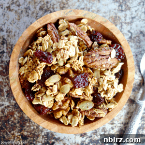 A square image depicting the finished Easy Oil-Free Vegan Granola, ready to be served or stored.