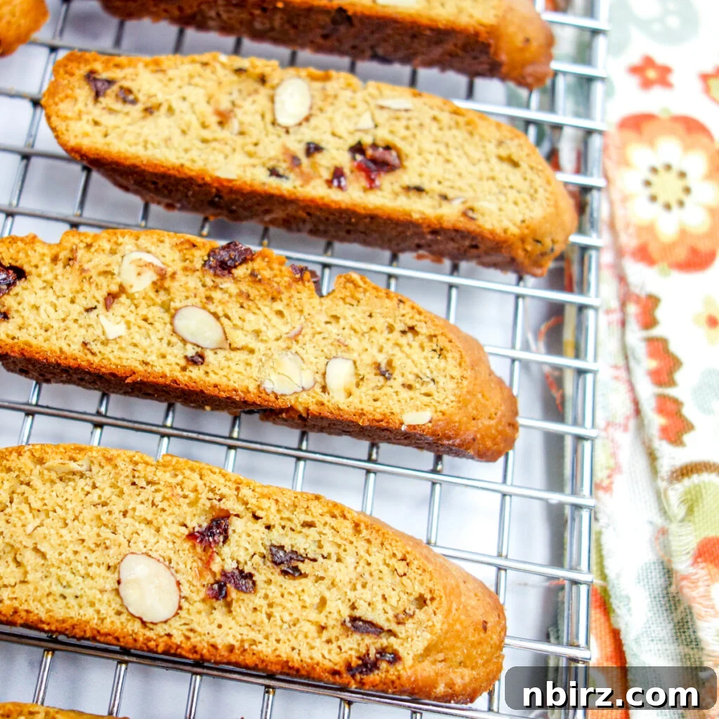 Crunchy protein powder biscotti cooling on a wire rack, ready to be enjoyed.