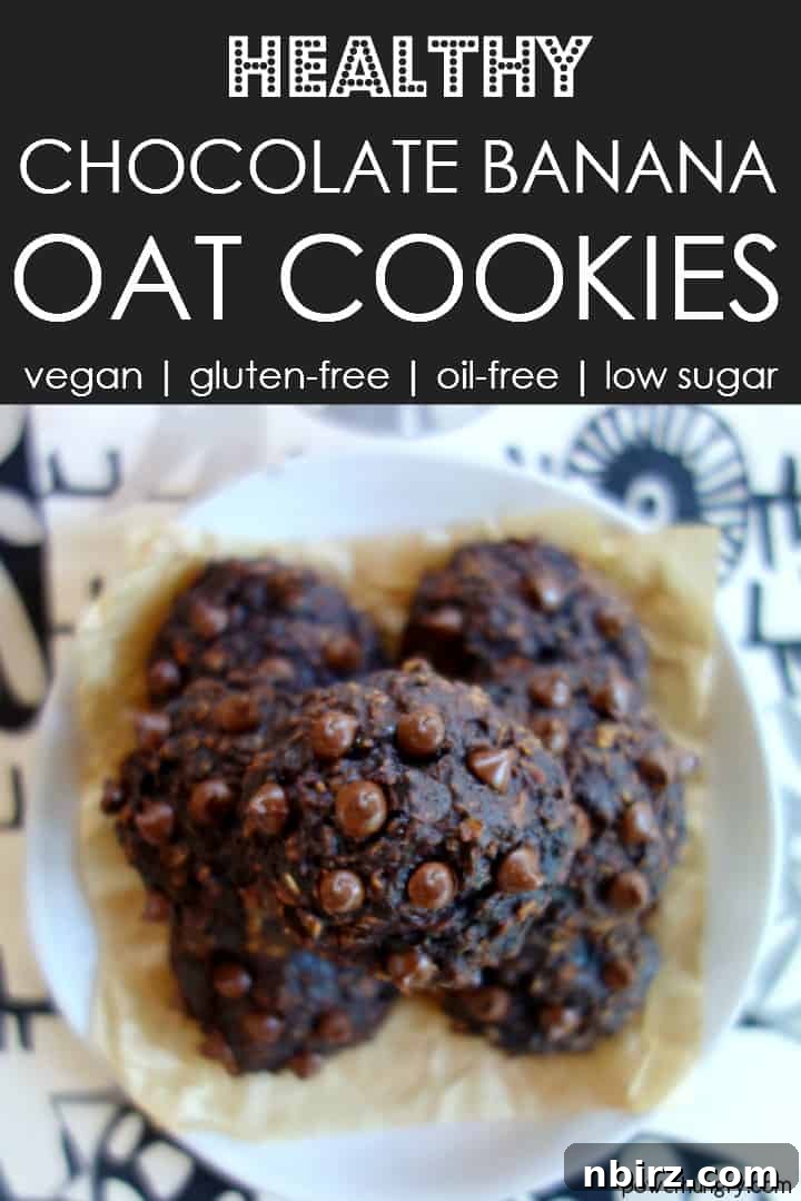 Wholesome Vegan Gluten Free Chocolate Banana Oat Cookies 7 A plate of healthy chocolate banana oat cookies, artfully arranged, inviting you to take a bite.