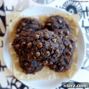 Wholesome Vegan Gluten Free Chocolate Banana Oat Cookies 8 A top-down view of the finished healthy chocolate banana oat cookies, presented attractively.