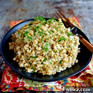 Steel Cut Oats Pilaf with savory ingredients.