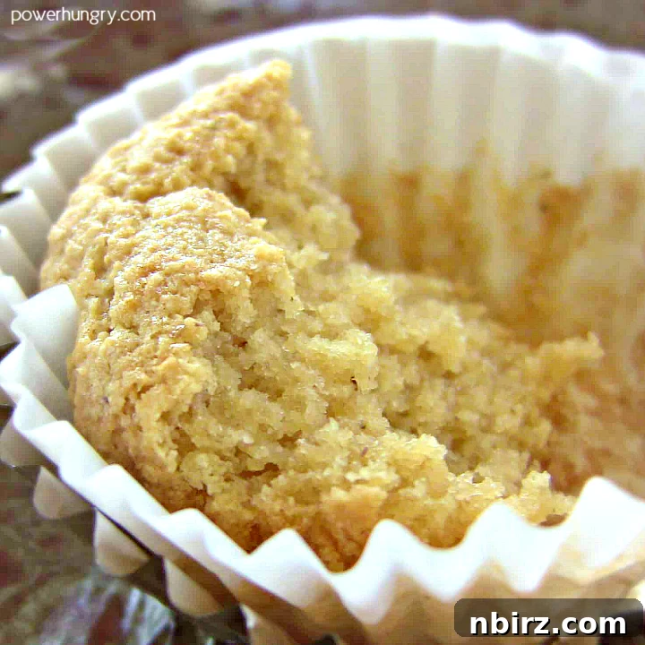 Allergy-Friendly Vegan Coconut Flour Cupcakes 6 A partially eaten, unfrosted vegan coconut flour cupcake, revealing its moist and tender interior texture.