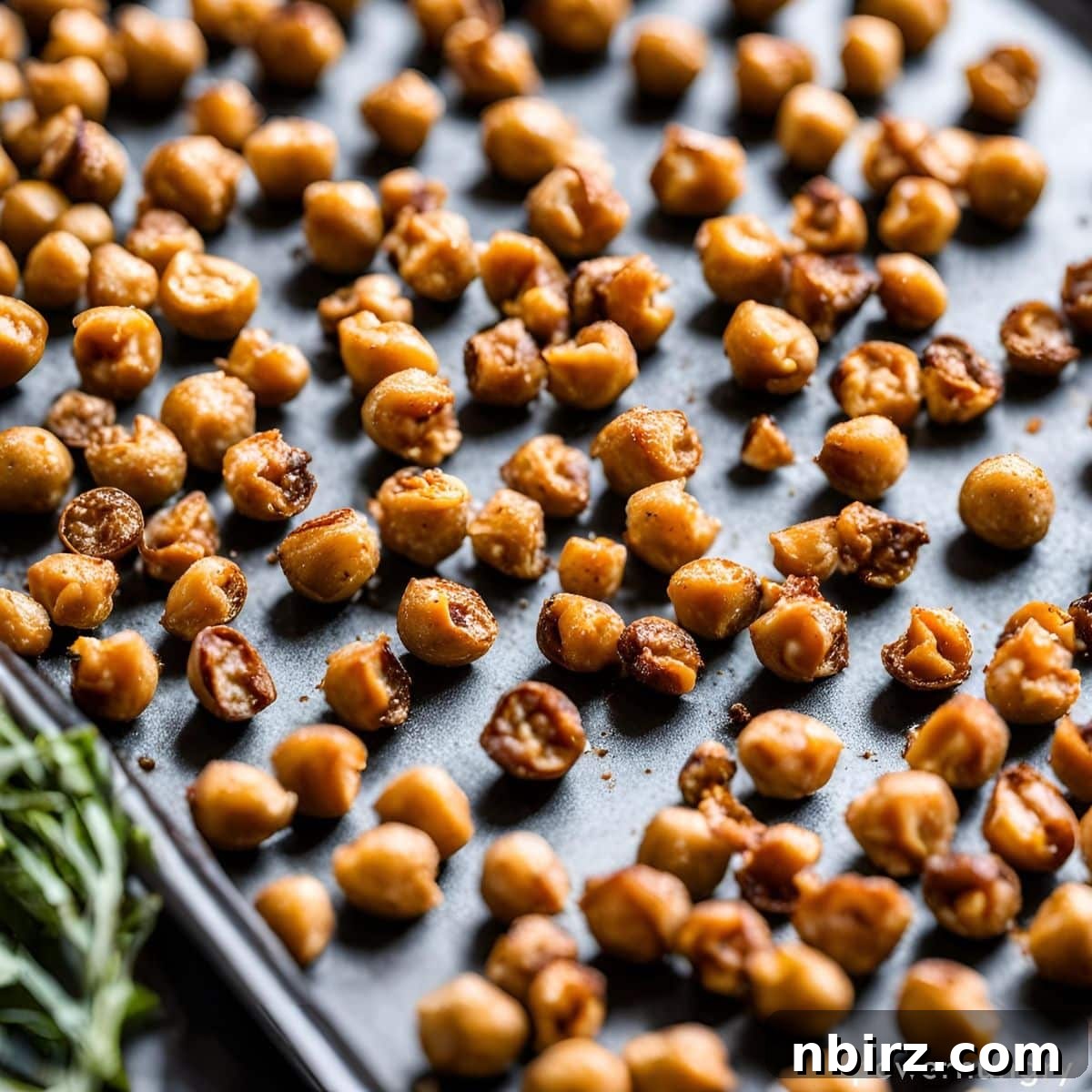 Guilt-Free Crispy Protein Chickpeas 4 crispy roasted chickpea on a baking sheet