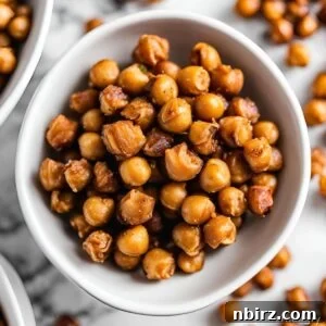 a bowl of crispy roasted chickpeas made without oil
