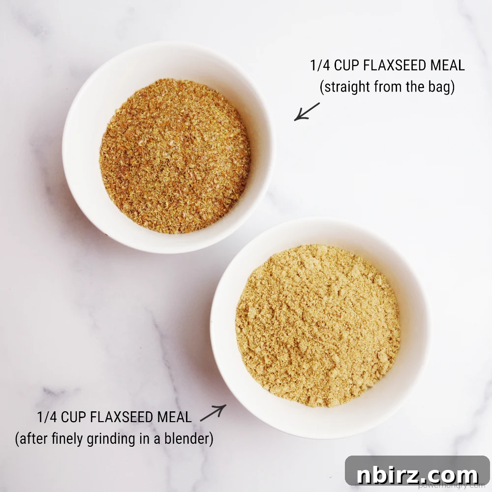Effortless Keto Flaxseed Wraps 4 A side-by-side comparison of flaxseed meal, showing the difference between the original texture and the finely ground flour.