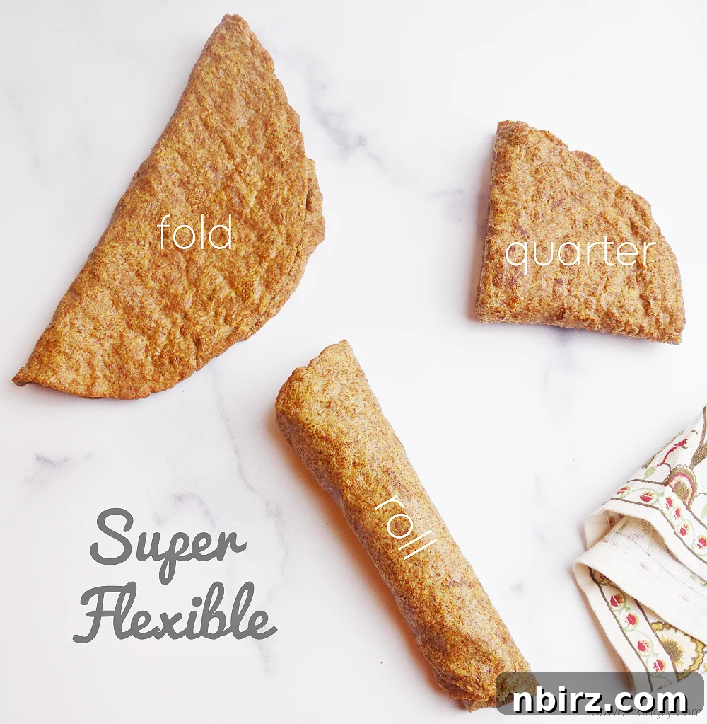 Effortless Keto Flaxseed Wraps 10 A variety of ways to use flax tortillas: rolled, quartered, and folded, showcasing their versatility as wraps and snacks.