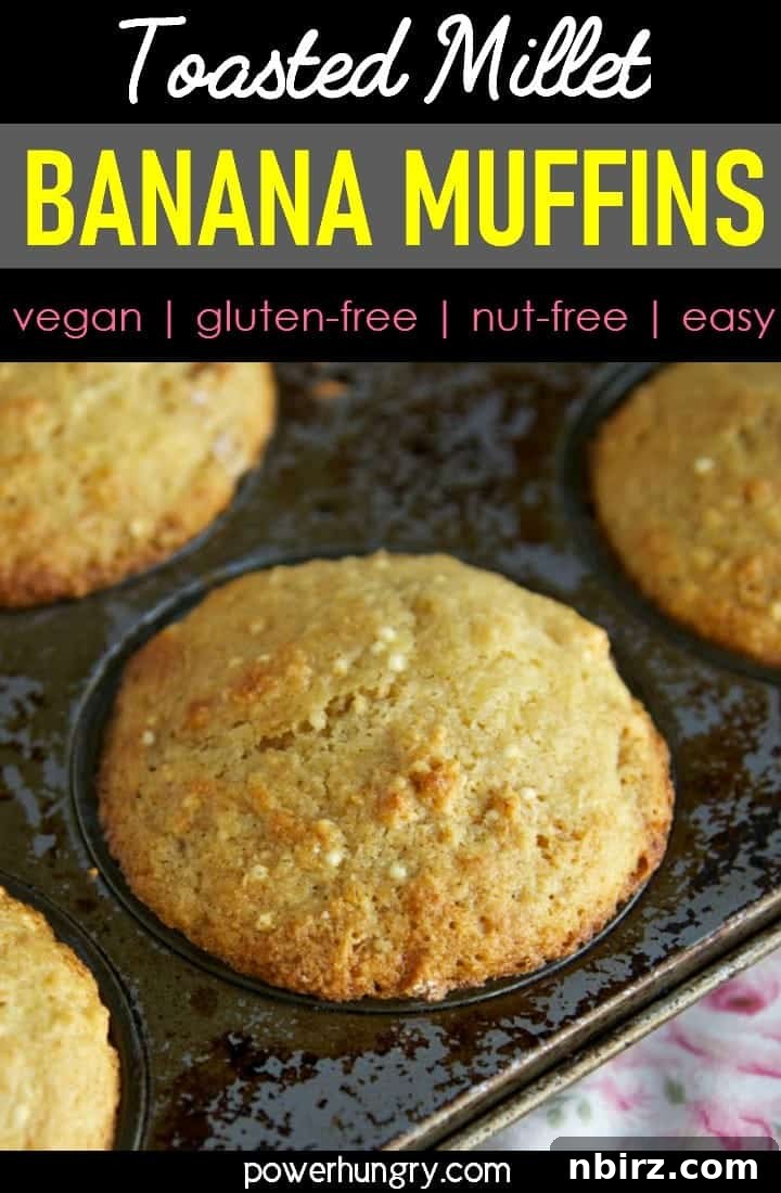 Golden Toasted Millet Banana Muffins Vegan Gluten Free 7 close up of a toasted, millet banana muffin that is both gluten-free and vegan
